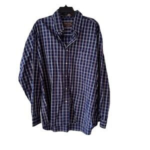 Forsyth of Canada Mens 2XL Navy Blue Plaid Wrinkle Free Cotton Button Down Shirt